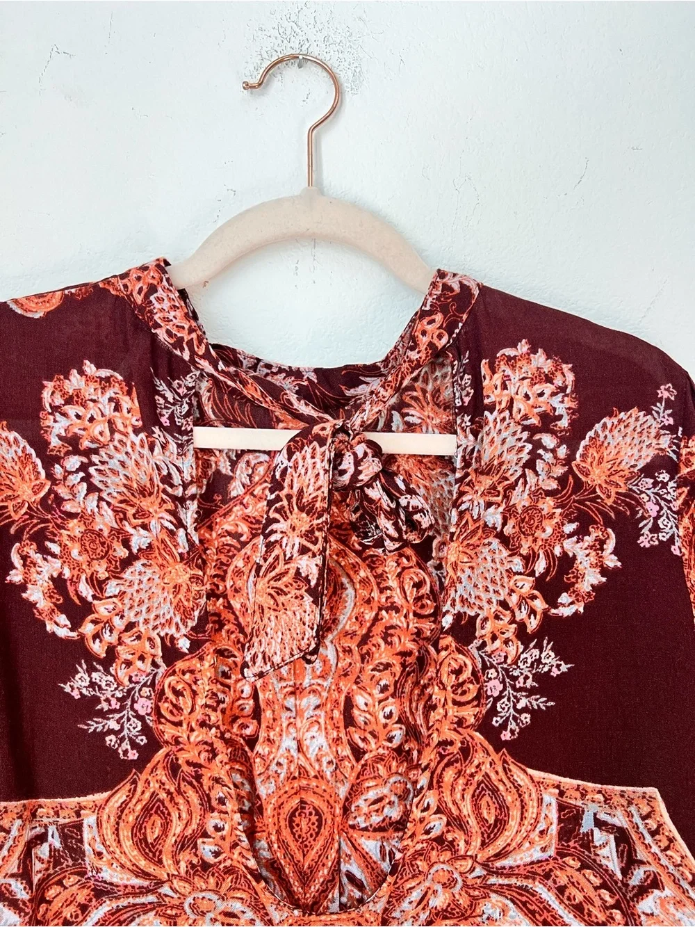 Free People Lady Luck Tunic Burgundy Red Floral Mini Dress Medium Boho Festival